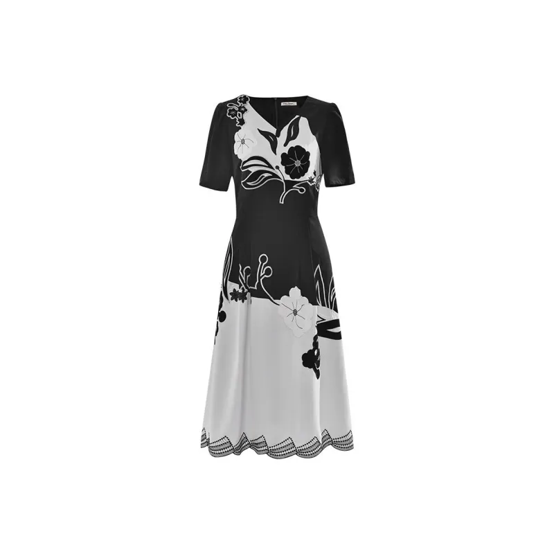 DIFFIE RIEGER Short-Sleeved Dresses Women's Black White-0