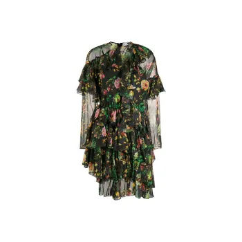 MSGM Asymmetric Floral Print Dress