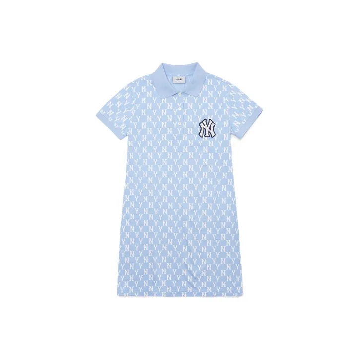 MLB Base Logo Short Sleeved Dresses Women's Light Blue-0