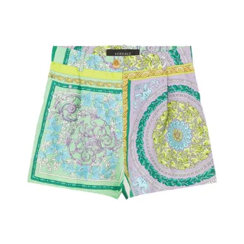 VERSACE Barocco Mosaic Print Silk Shorts 'Lilac/Green Water'