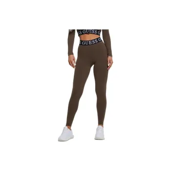 GUESS Kiran Monogram Tape Leggings Knitted Sports Pants Women's Brown