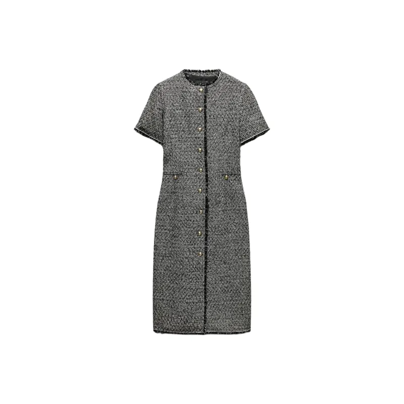 ZARA ZW Series Short-Sleeved Dresses Women's Gray-0