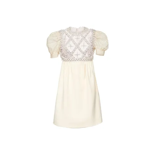 MIU MIU Short-Sleeved Raffiaes Women's Light Beige