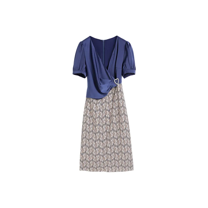 Hang Yi Court Short Sleeved Dress Women's Sapphire Blue-0