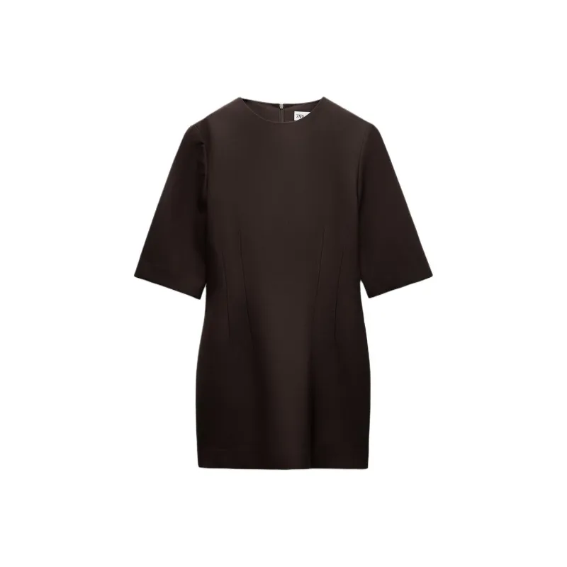 ZARA ZW Series Short Sleeved Dress Women's Brown-0