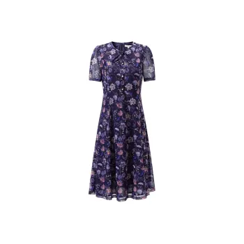 JZ. ANNAKRO Short Sleeved Dress Women's Dark Purple Flower