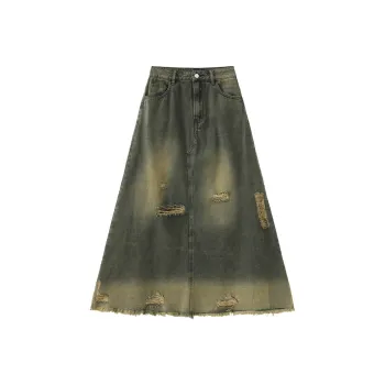 A11·N22 Denim Long Skirts Women's Distressed Color