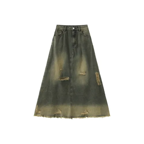 A11·N22 Denim Long Skirts Women's Distressed Color