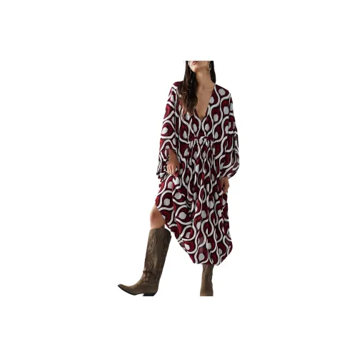 FREE PEOPLE Groovy Baby Maxi Kaftan Long-Sleeved Dresses Women's Pinot Noir