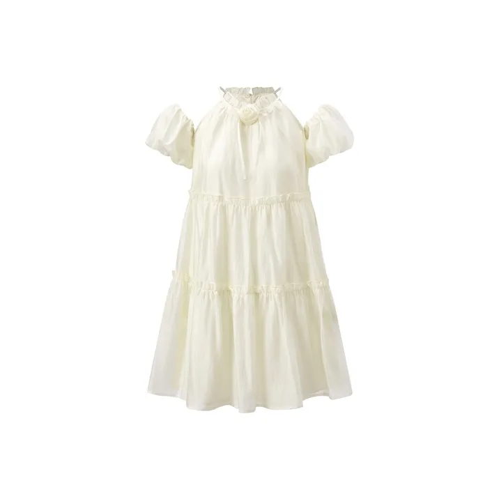 LEDIN Short Sleeved Dress Women's Beige Yellow-0