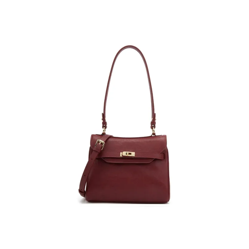 ELLE Cow Leather Shoulder Bag Women's Black/Burgundy/Ecru-10