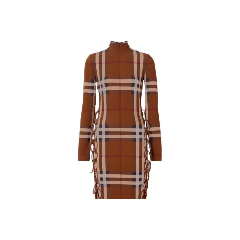 Burberry Check Stretch Side Tie Dress 'Dark Birch Brown'-4