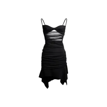 H&M Gathered Mini Dress With Bra Top Black