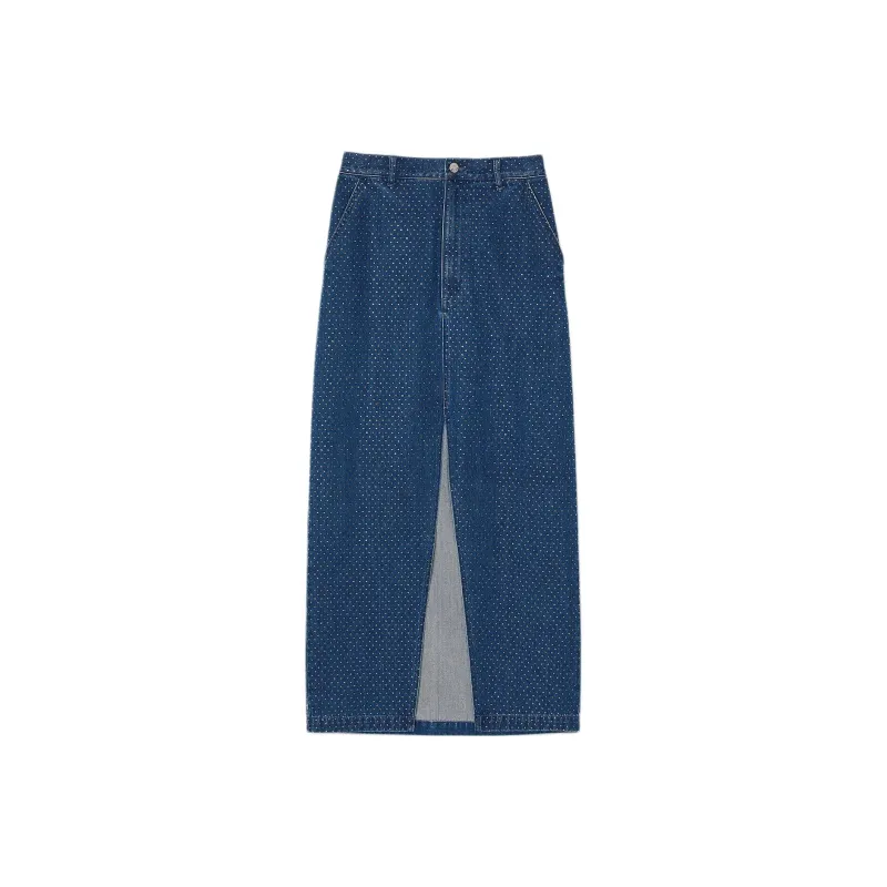 Sandro Rhinestone embellished Denim Skirt-0