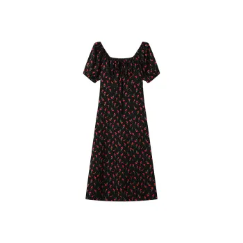 LOUISY AO Short Sleeved Dress Women's Black With Red Floral