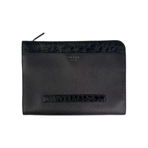 PRADA Cow Leather Clutch Regular Men's Black