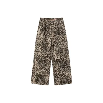 CHUU Casual Pants Women's Black White Leopard Print