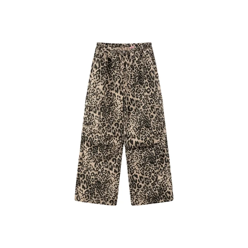 CHUU Casual Pants Women's Black White Leopard Print-3