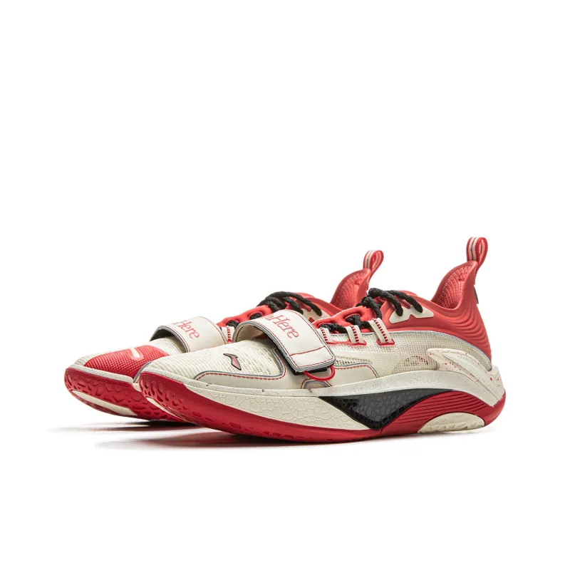 1807 x LiNing Cushioning Slip Resistant Anti Twist Low Top Basketball Shoes Men's Ecru Fiery Red-3