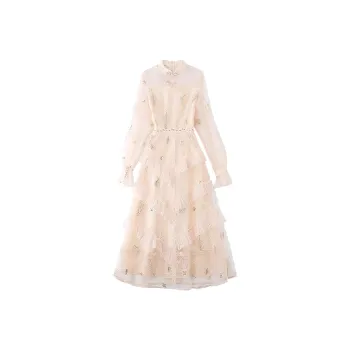 JINYE ORIENTAL Long Sleeved Dress Women's Cream Apricot