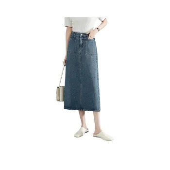 Initial Language Denim Long Skirts Women's Dusty Blue