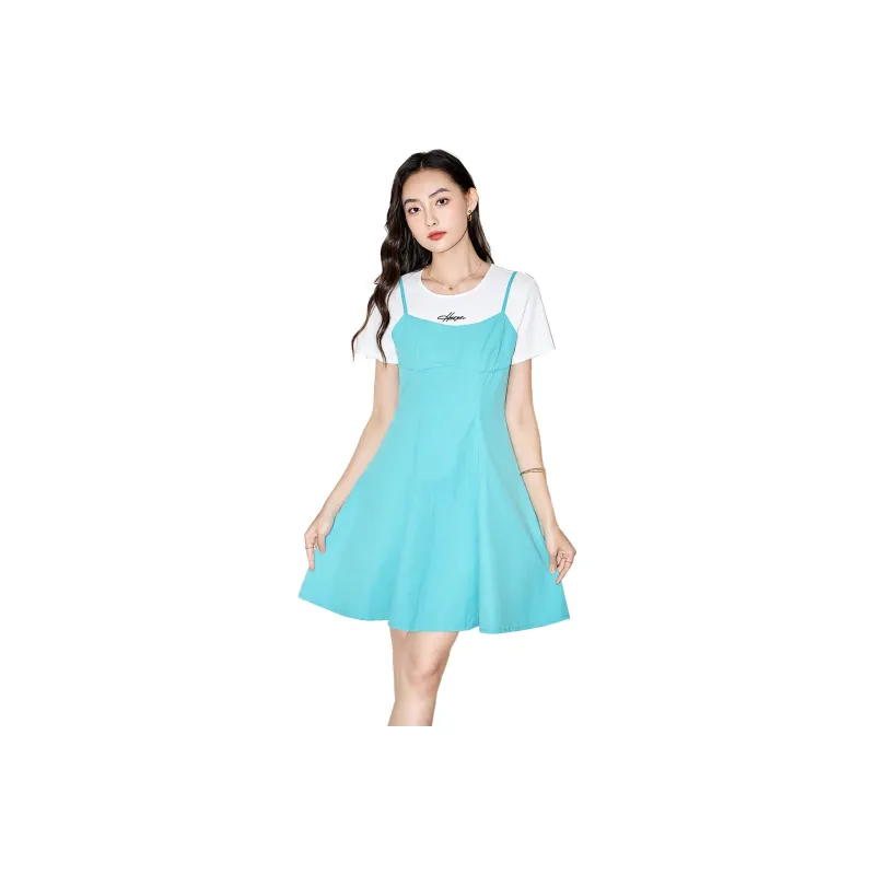 SMEN Short Sleeved Dresses Women's Air Blue-0