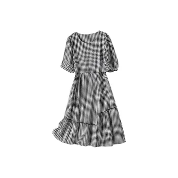 H YXIANG Short Sleeved Dresses Women's Houndstooth