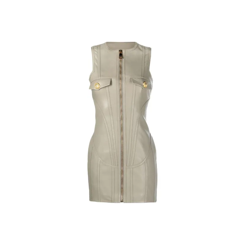 BALMAIN Panelled Leather Minidress-0