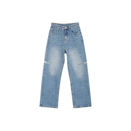 EOEI Ripped Pants Moderate Jeans Women's Blue