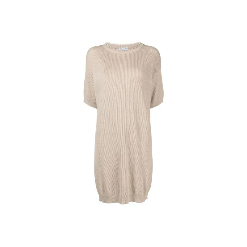 Brunello Cucinelli Short Sleeved Dresses Women's Beige-0