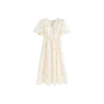 DOSOHEB Short Sleeved Dresses Women's Beige Multicolor