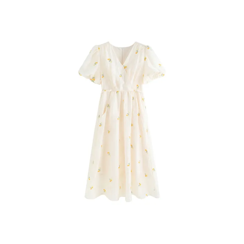DOSOHEB Short-Sleeved Dresses Women's Beige Multicolor-0