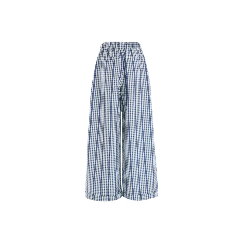 Wen Shan Casual Pants Women's Blue Plaid-1