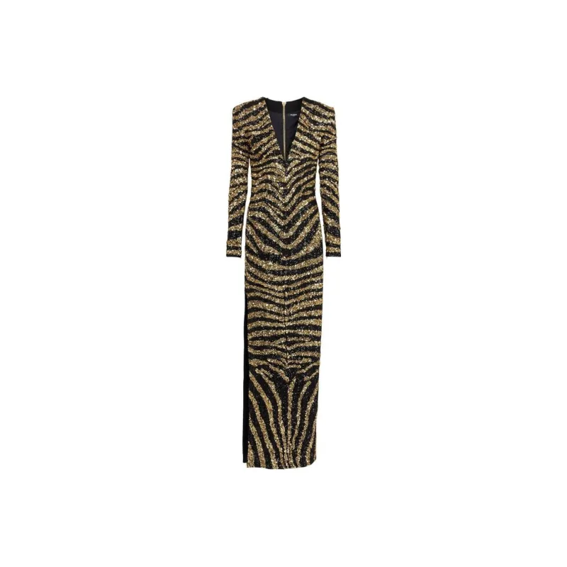 BALMAIN Long-Sleeved Dresses Women's Black Gold-0