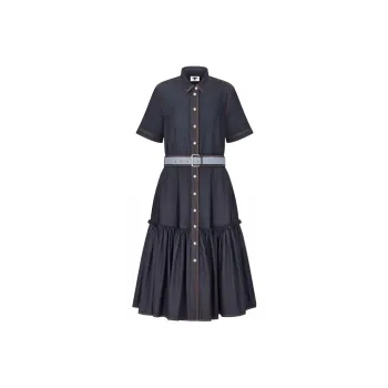 DIOR FW22 Short Sleeved Dress Women's Navy Blue