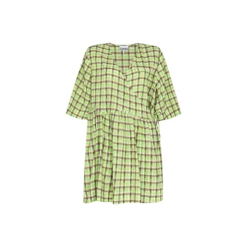 GANNI Seersucker Check Dress 'Gray'