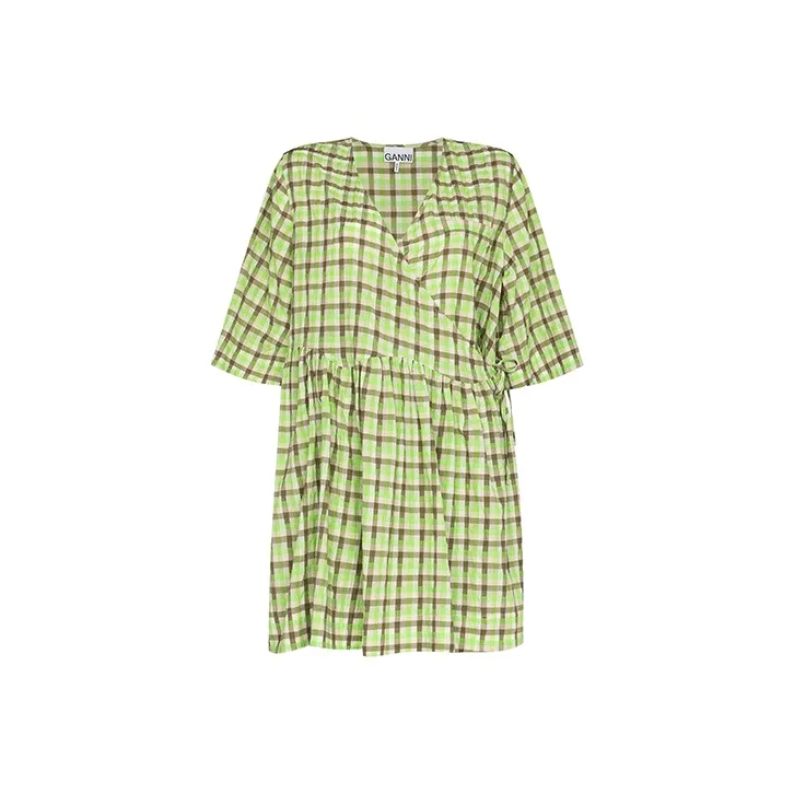 GANNI Seersucker Check Dress 'Gray'-0