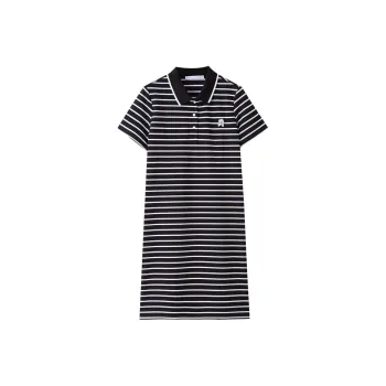 SHUIYUNJIAN Short Sleeved Dress Women's Black Stripes
