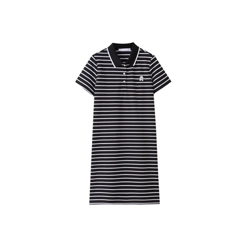 SHUIYUNJIAN Short Sleeved Dress Women's Black Stripes-0
