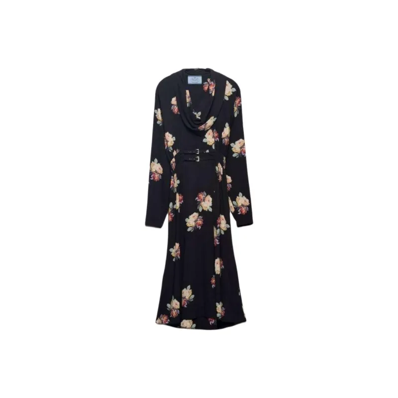 PRADA Sablé Long Sleeved Dress Women's Black-0