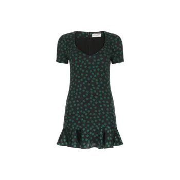SAINT LAURENT Polka Dot Printed Short Sleeved Mini Dress