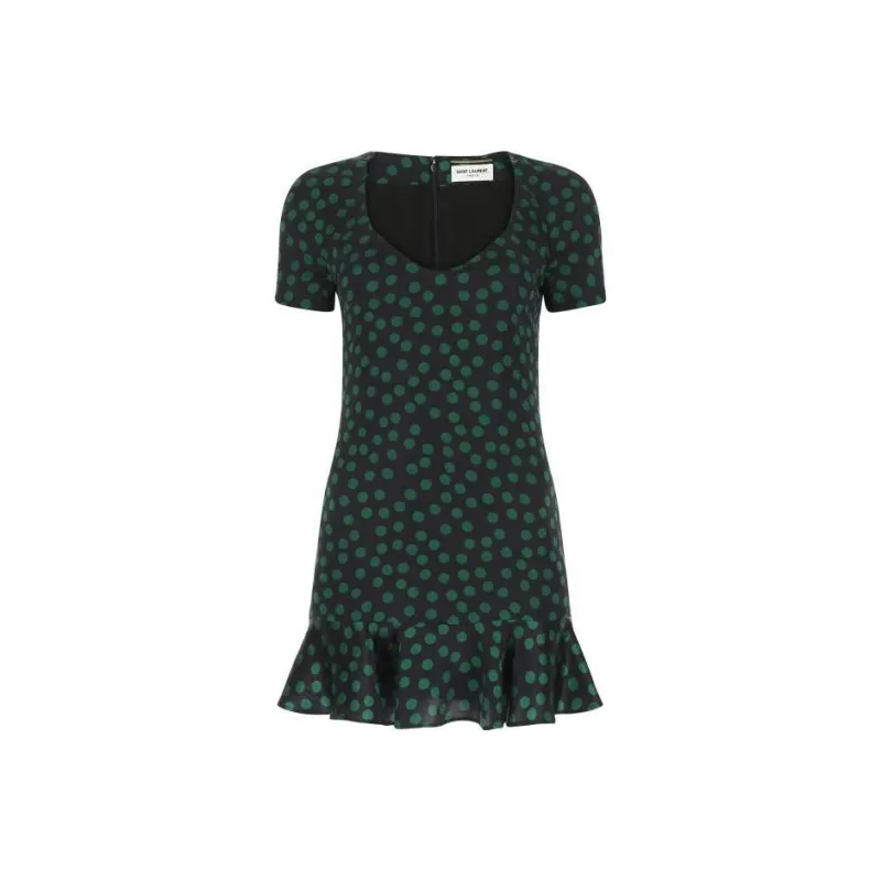 SAINT LAURENT Polka Dot Printed Short Sleeved Mini Dress-0