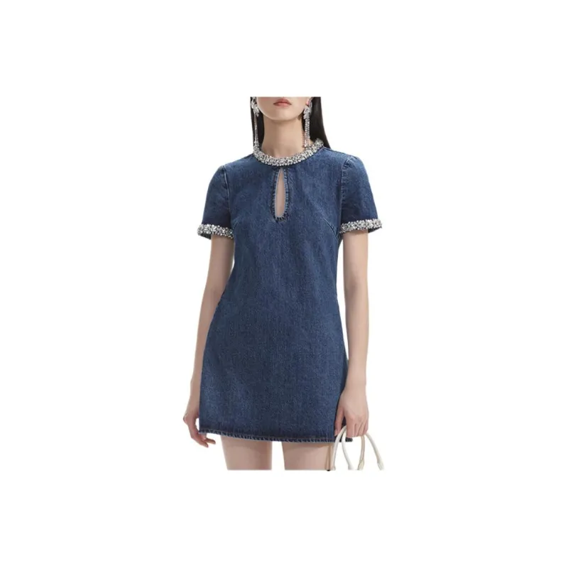 Self portrait Embellished Denim Mini Dress-0
