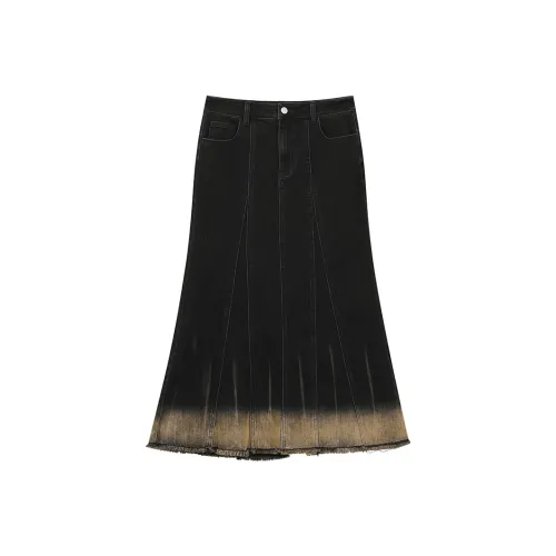 ELF SACK Denim Long Skirts Women's Christmas Mysterious Black