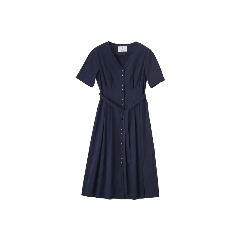 XIANGYING Short Sleeved Dress Women's Navy Blue-0