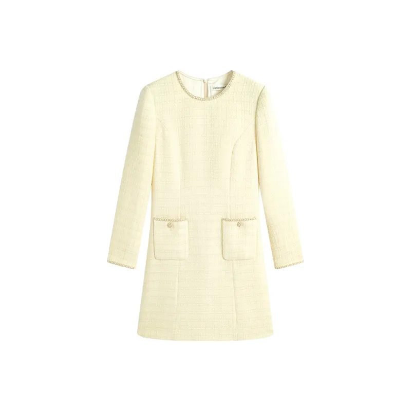 Famanxuan Long Sleeved Dress Women's Doubi Gilded Yellow-0