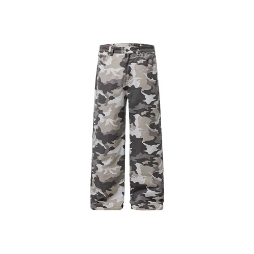 CELUCASN Jeans Unisex Gray Camouflage