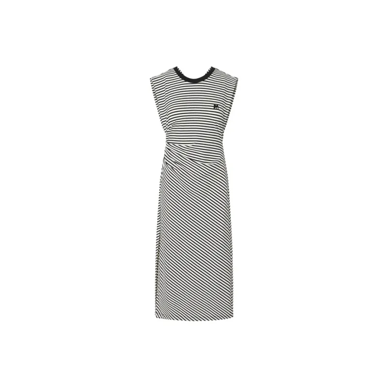 MOCO Short Sleeved Dress Women's White Black Stripes-3