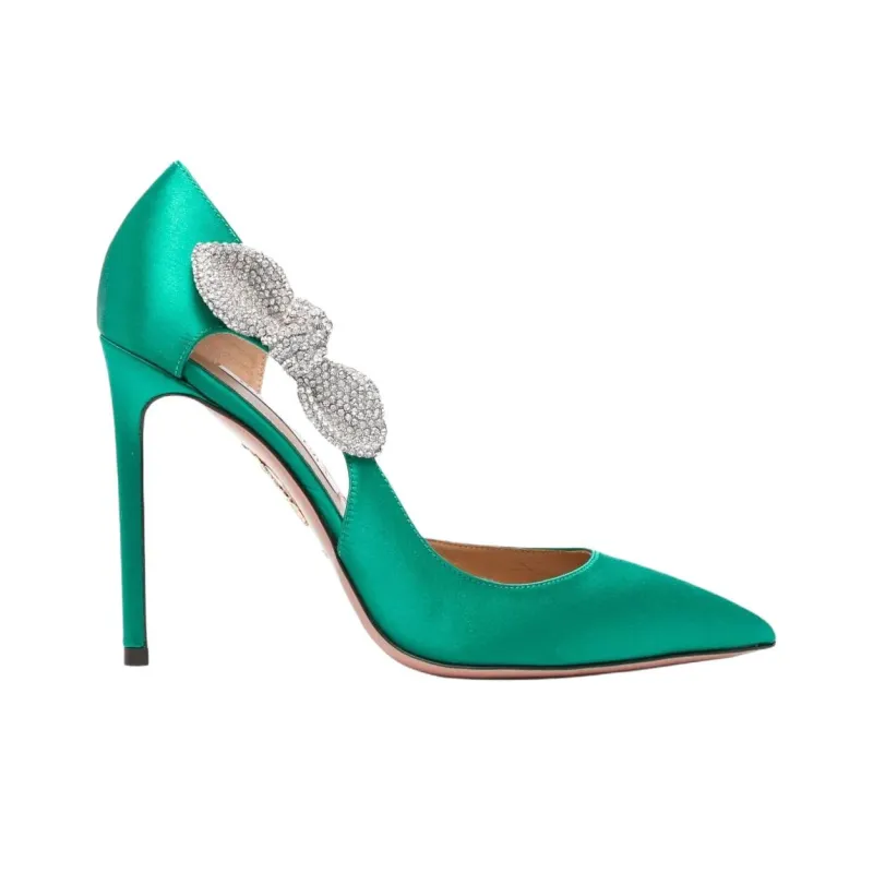 AQUAZZURA Very Bow Tie Slim Heel High Heels 10.5cm Women's Green-1