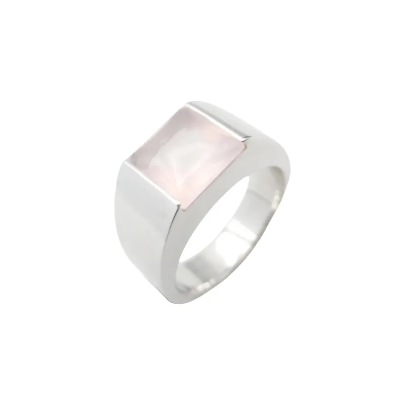 Cartier 10's 18kt White Gold Tank Rose Quartz Ring-1